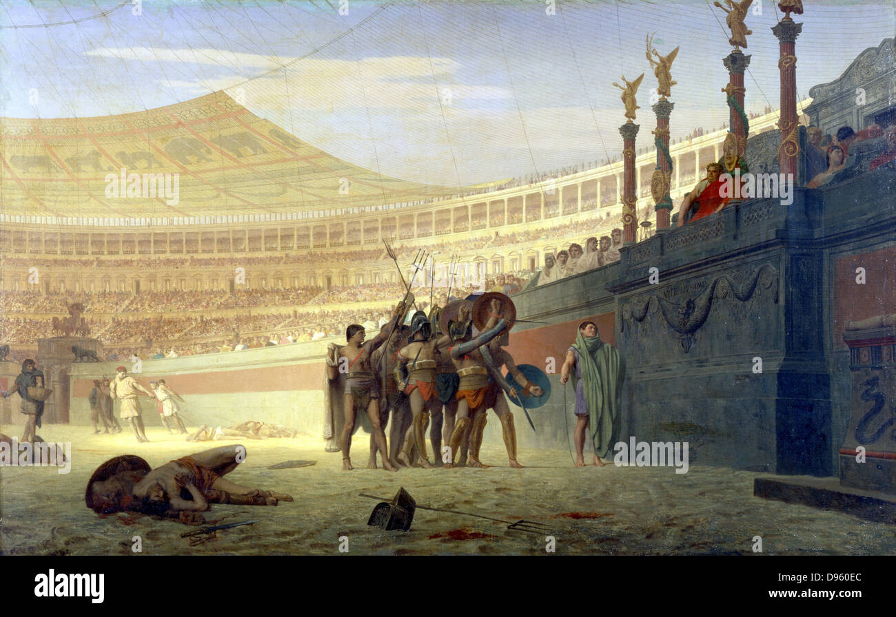 Jean Leon Gerome (1824-1904) 1859: 'Hail Caesar! We who are about to die salute you'. Gladiators in the arena saluting Caesar before their contest. Oil on canvas. Yale University Art Gallery Stock Photo