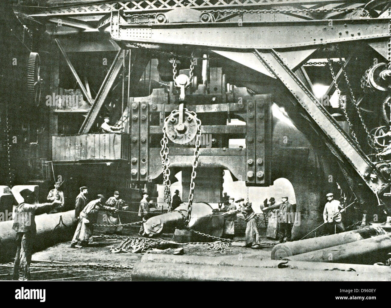 Giant steam hammer 'Fritz' in action at the Krupp works at Essen, late 19th century. Stock Photo