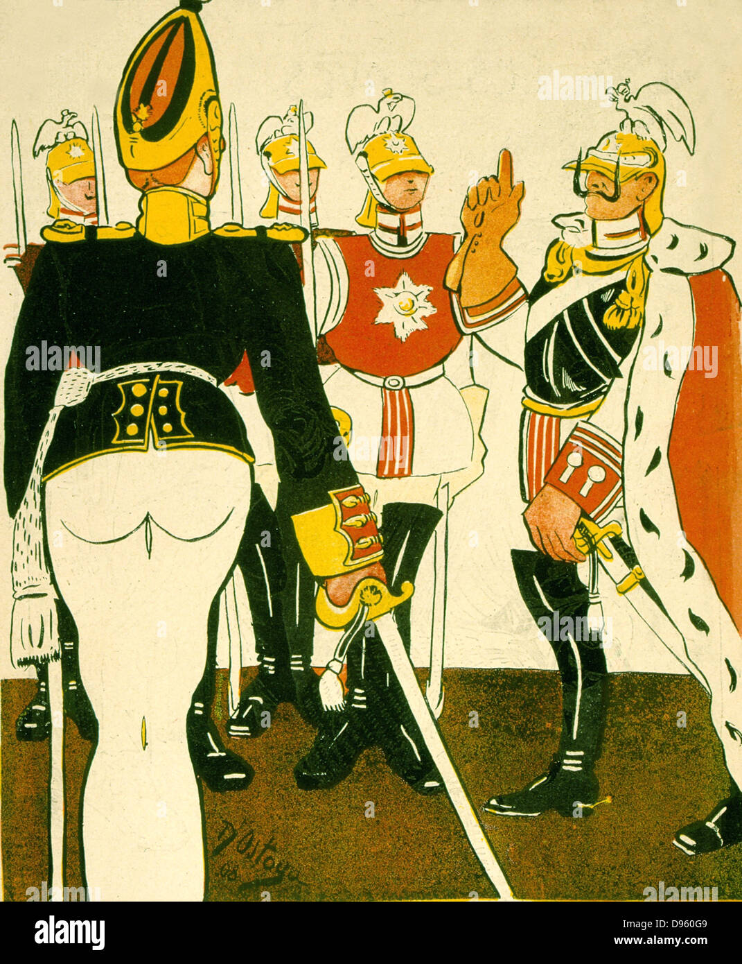 German militarism in the Wilhelmine era: William II telling Polish soldiers that they will not regret dedicating their lives to him.  At this date Poland was divided into three and Prussian Poland was under German rule.  Cartoon from 'L'Assiette au Buerre Stock Photo