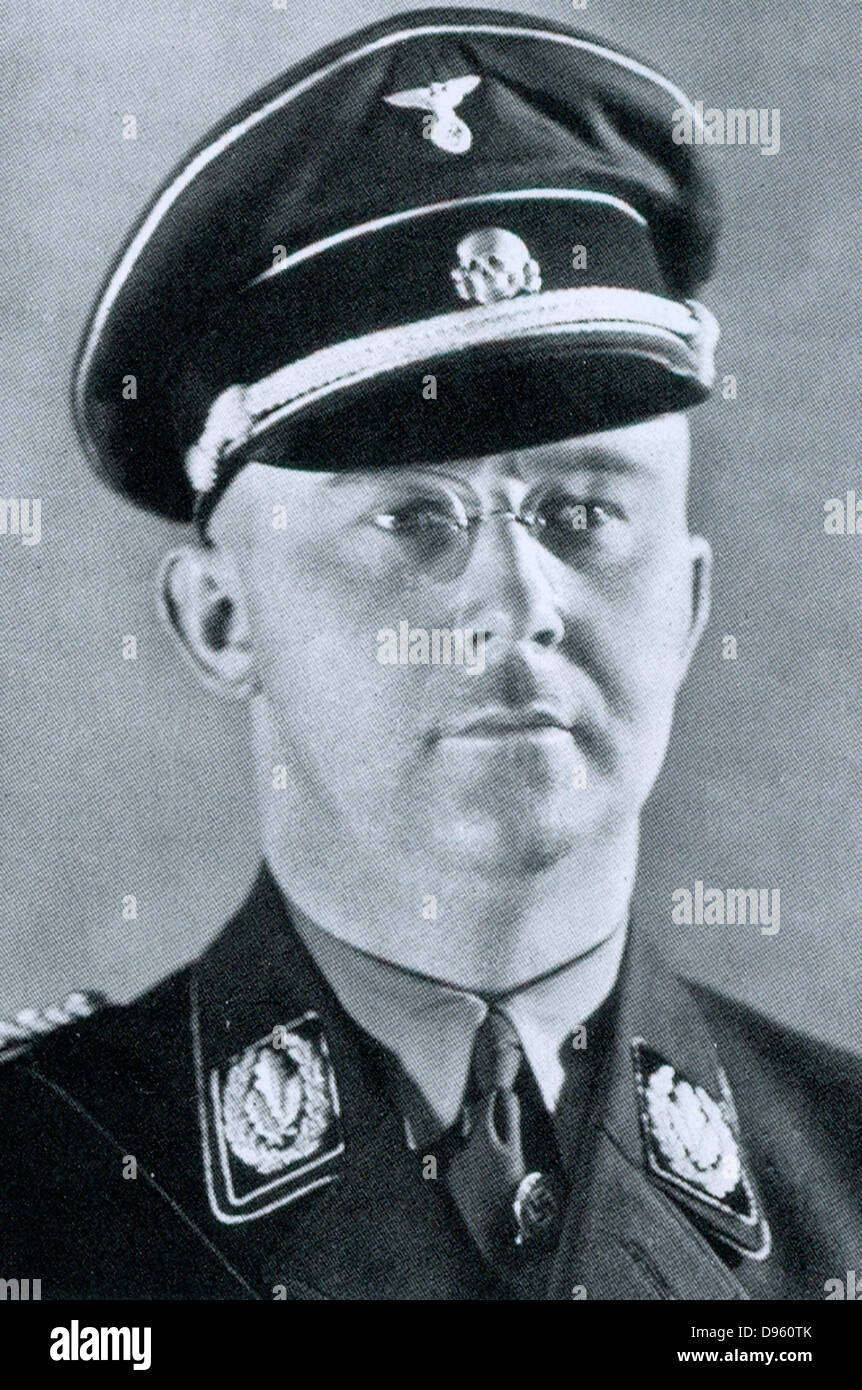 Heinrich Luitpold Himmler (1900?1945) high-ranking German Nazi politician and head of the Schutzstaffel (SS). Throughout much of World War II he was the second-most powerful man in Nazi Germany, having displaced Hermann Göring. As Reichsführer-SS he overs Stock Photo
