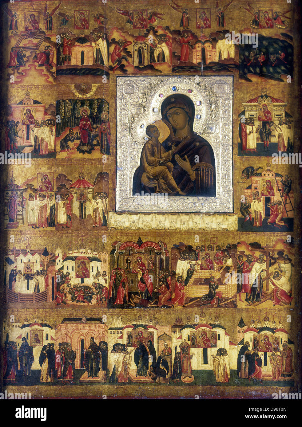 Mary the Mother of God. Icon, Russian School, 17th century. Oil on wood. Private collection Stock Photo