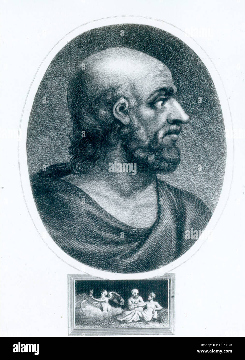 Hippocrates of Cos  (born c460 BC) Ancient Greek physician.  Engraving after a gem in the collection of James Tassie. London, 1811. Stock Photo