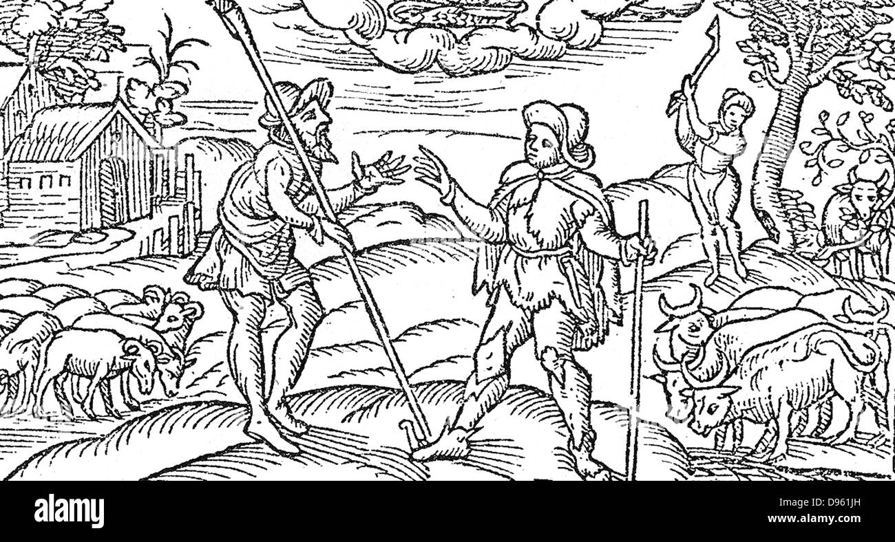 Illustration for February for  Edmund Spenser's poem  'The Shepherd's Calendar', 1597. Woodcut. Stock Photo
