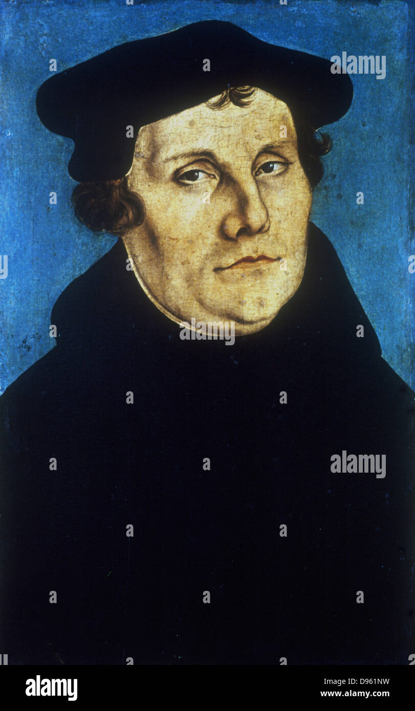 Martin Luther (1483-1546) German Protestant reformer. Portrait by Lucas Cranach the Elder (1472-1553). Stock Photo