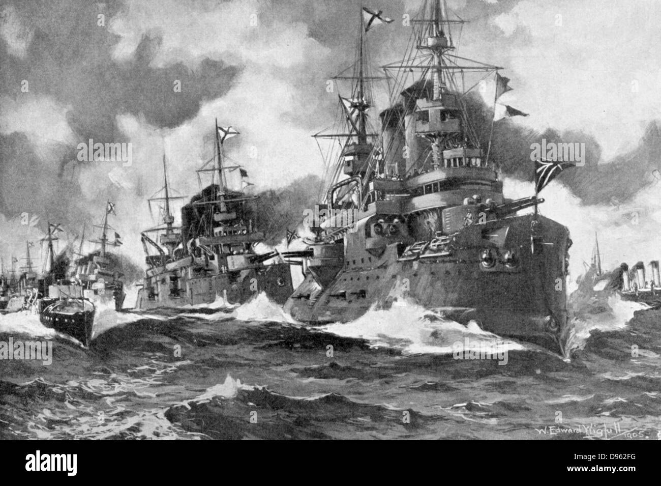Russo-Japanese War 1904-1905: The great Russian fleet steaming forth for the last time, August, 1904. Stock Photo