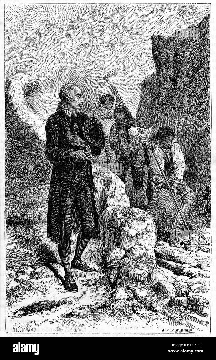 Johann Friedrich Oberlin (1740-1826) Lutheran philanthropist and pastor in Vosges region of France, encouraging his parishioners to construct road to decrease their isolation. He also established schools. Wood engraving c1880. Stock Photo
