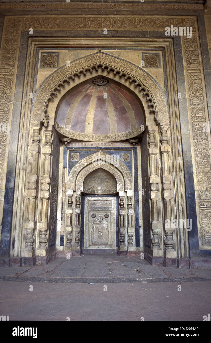 Interior of Mughal Mosque, Delhi, India - the Mirab. Photograph. Stock Photo