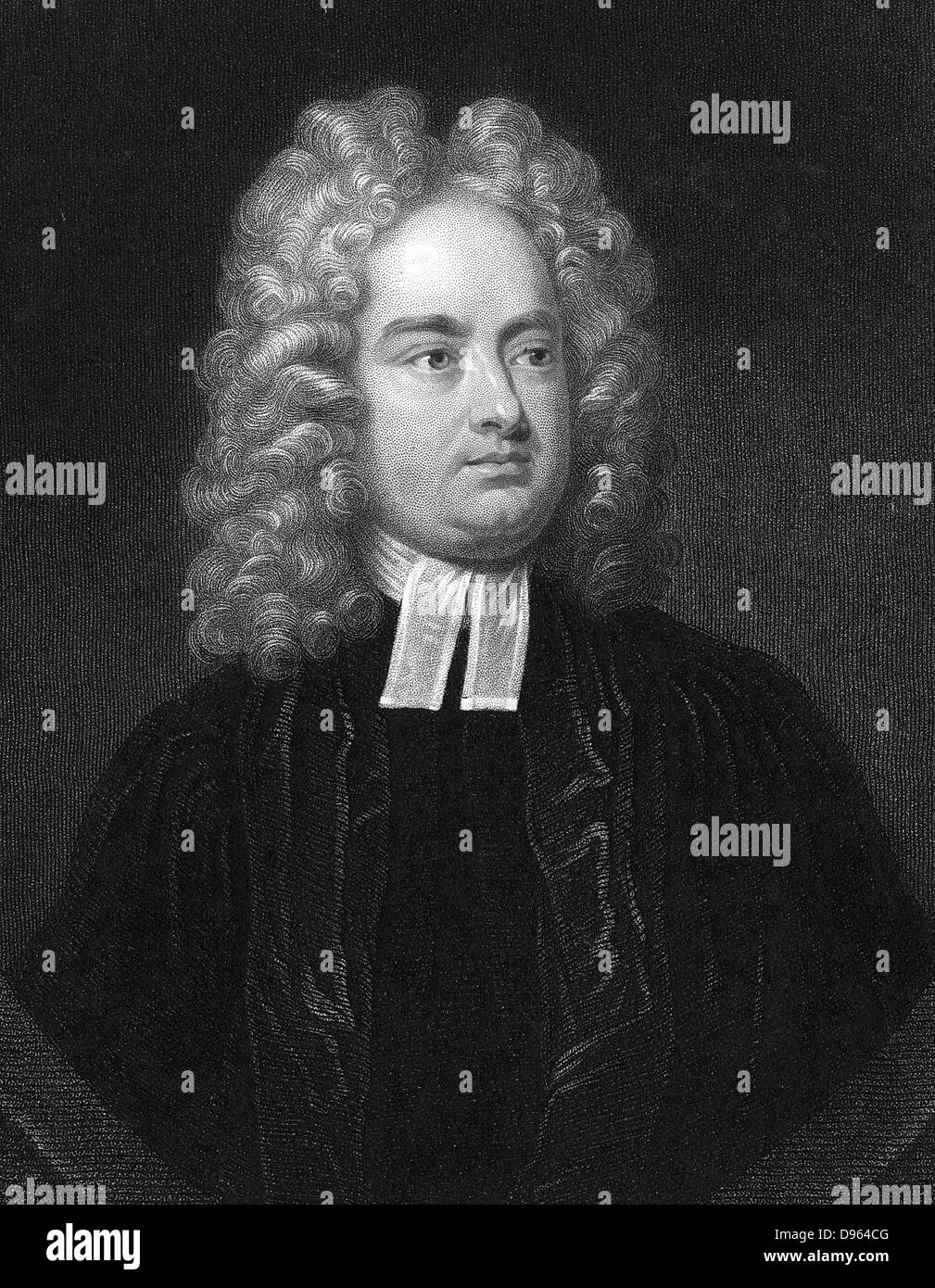 Jonathan Swift (1667-1746)  Anglo-Irish clergyman, satirist and poet.  Author of  'Gulliver's Travels' 1726 'Battle of the Books' and 'A Tale of the Tub' 1704. Engraving Stock Photo
