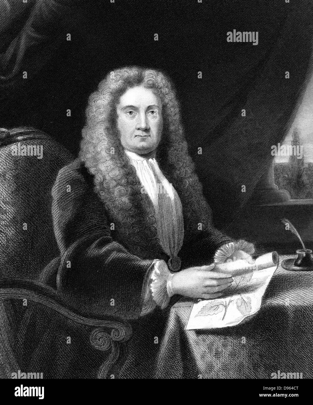 Hans Sloane (1660-1753.  English physician and naturalist.  Founded Chelsea Physic Garden: Secretary to the Royal Society (1693-1713): Donated library of 50,000 books and 3,500 manuscripts to British Museum   Engraving. Stock Photo