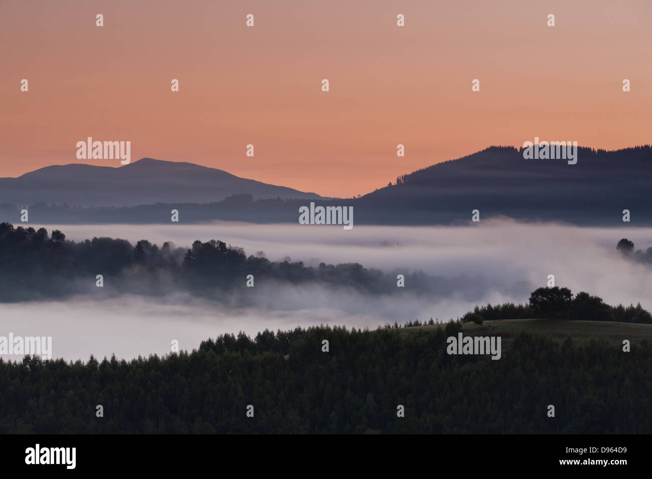A foggy mountain landscape, Carranza, Bizkaia, Spain Stock Photo