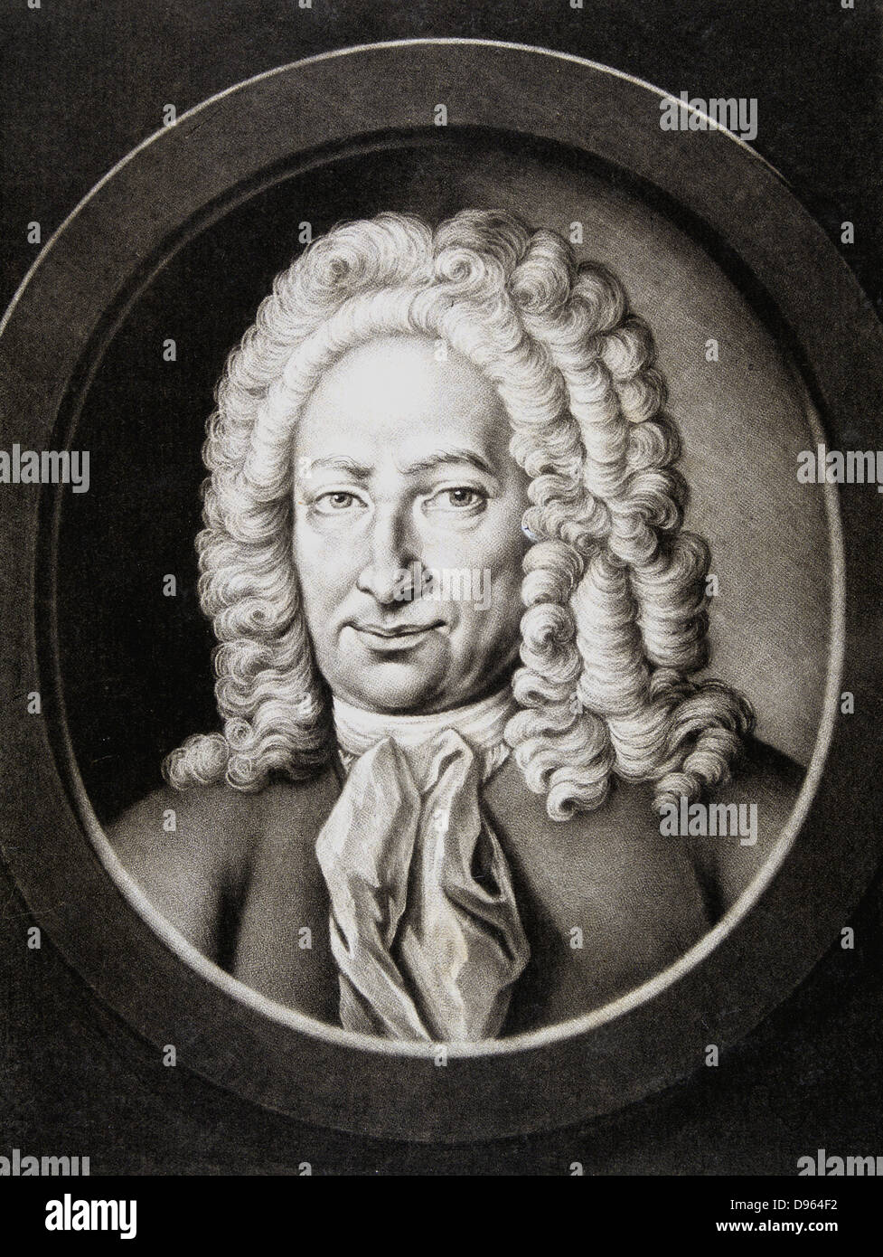 Gottfried Wilhelm von Leibniz (1646-1716).  German philosopher and mathematician. Published his system of infinitesimal calculus in 1684, three years before Newton who, however, claimed priority as inventor as his publication related to earlier work. The controversy was never settled. Mezzotint by Johann Elias Haid (1781) from portrait of 1714 by JG Auerbach. Stock Photo