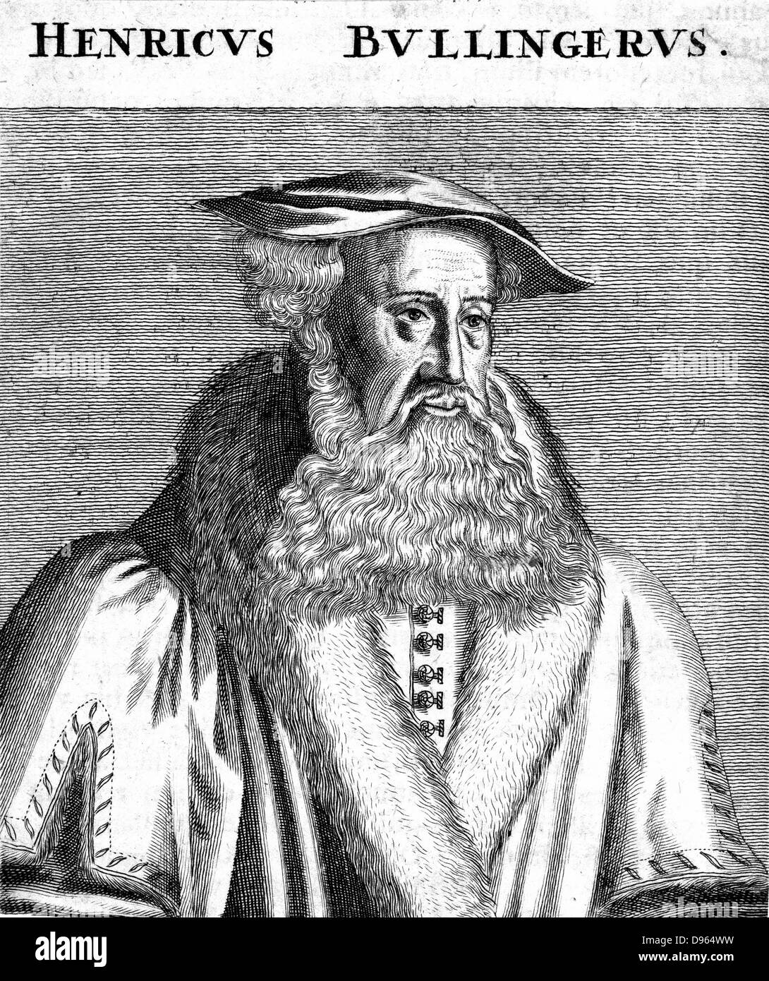 Heinrich Bullinger (1504-1575) Swiss Protestant Reformation divine. Successor to Zwingli. Copperplate engraving. Stock Photo