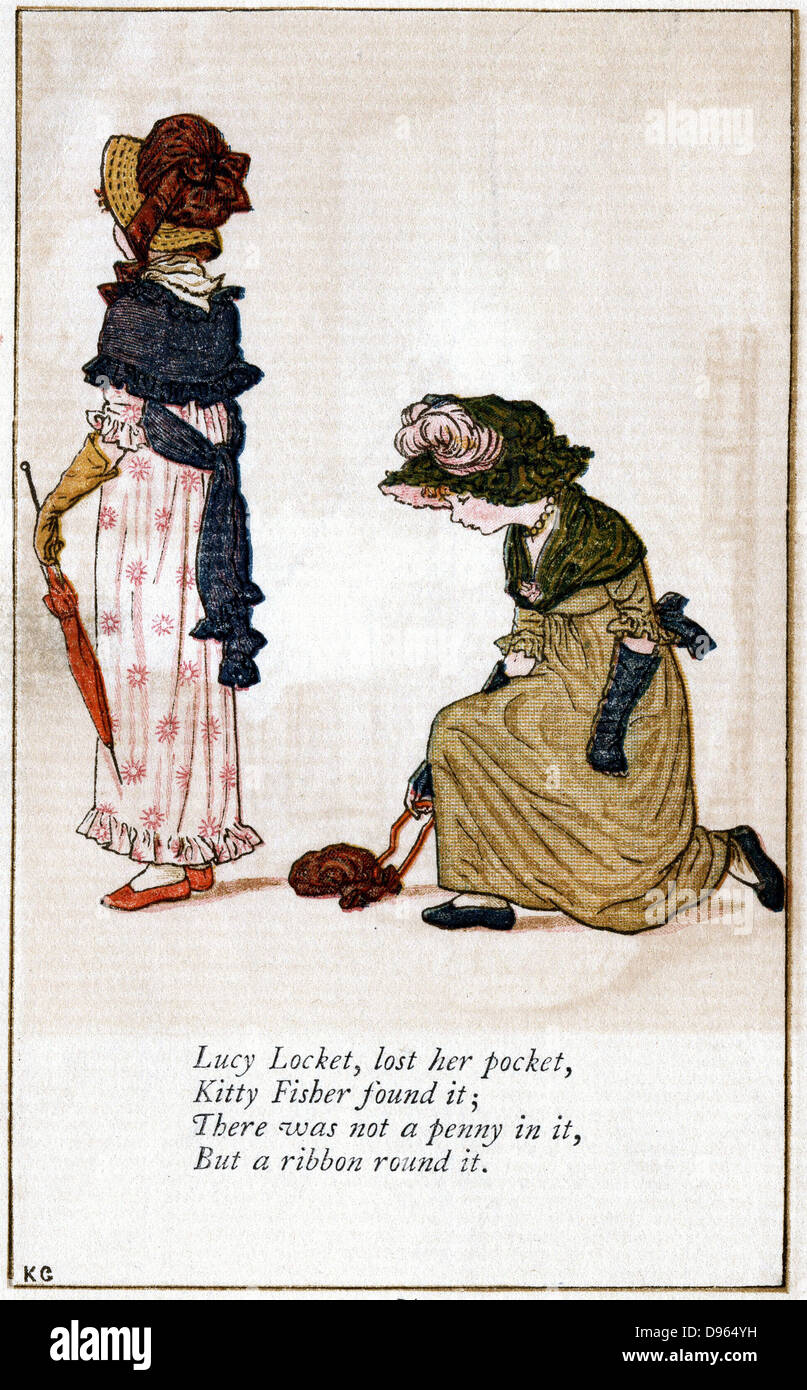 Lucy Locket, Lost her pocket/Kitty Fisher found it. Illustration by