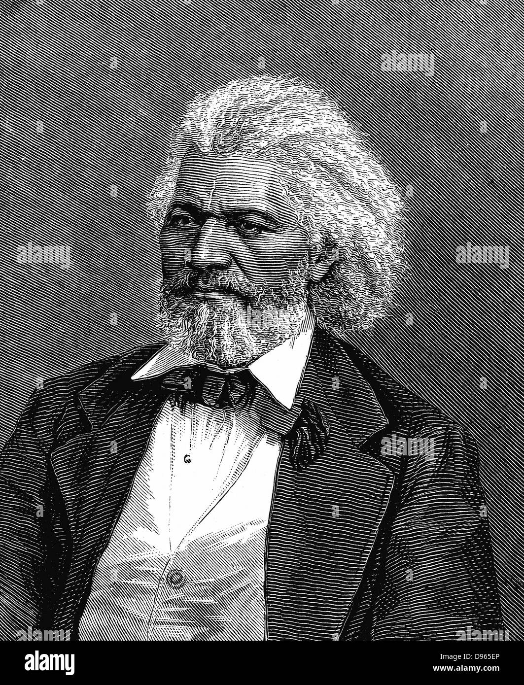 Frederick Douglass (1817-1895) American diplomat, abolitionist and writer. Son of a slave, a mulatto, he fled from slavery at 21. Wood engraving 1875 Stock Photo