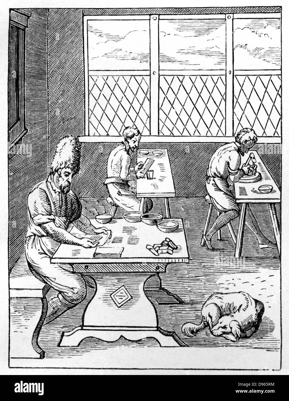 Pin and Needle Maker. Woodcut by Jost Amman (1535-1591) Swiss engraver. Stock Photo