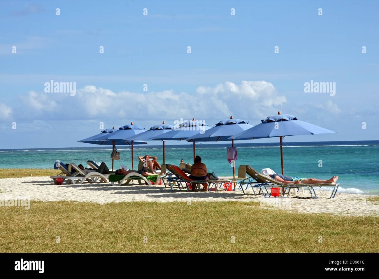 beach scene at Flic en Flac on the west coast of Mauritius Stock Photo