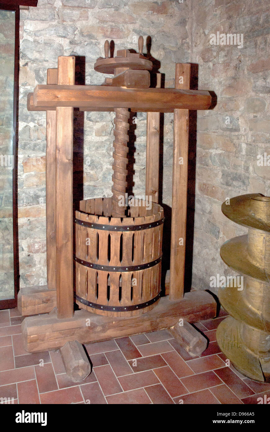 Historic wine press for extraction juice from grapes Stock Photo Alamy