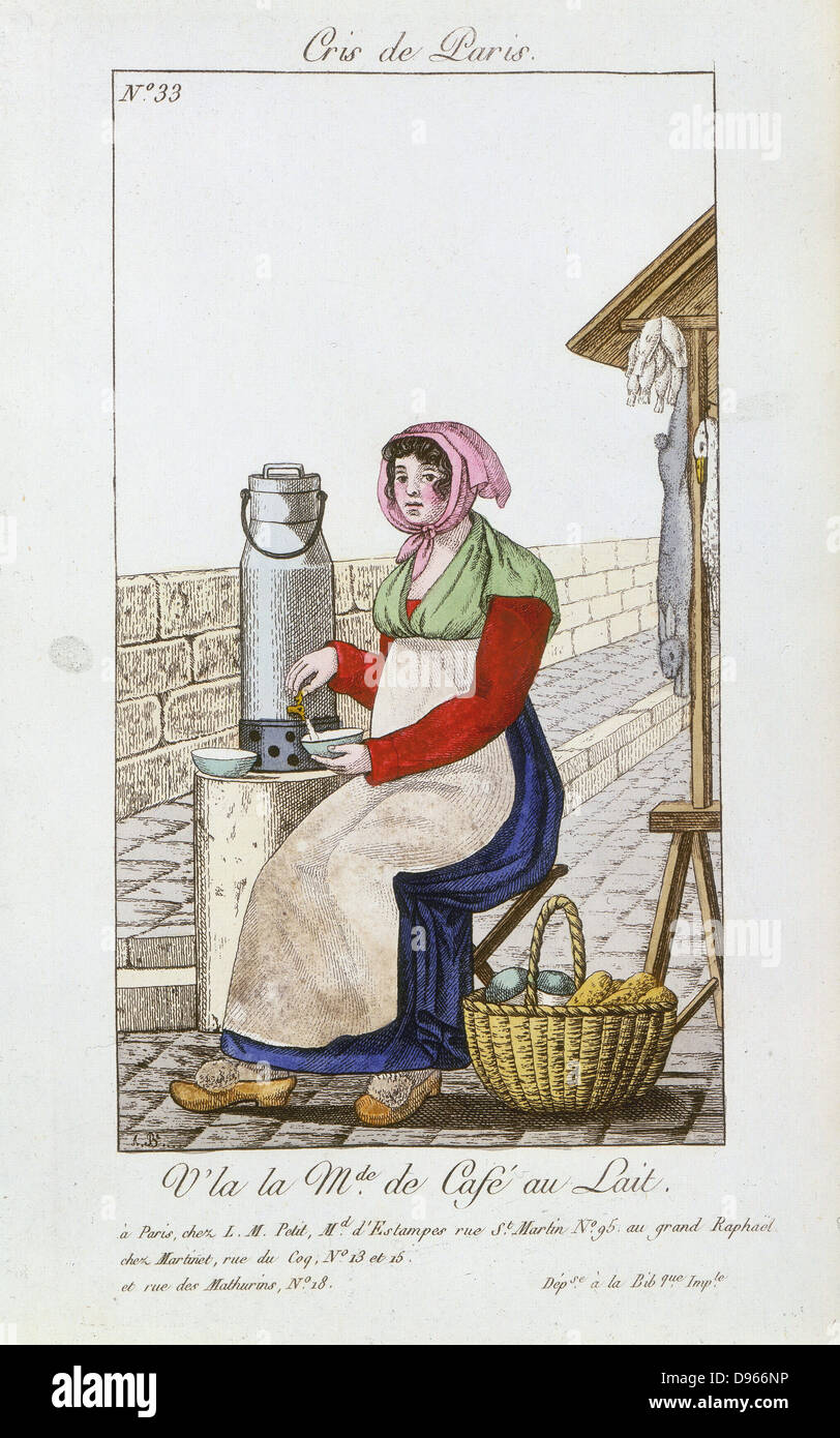 Café-au-lait seller. From 'Arts, metiers et Cris de Paris',  Paris, 1826 Stock Photo