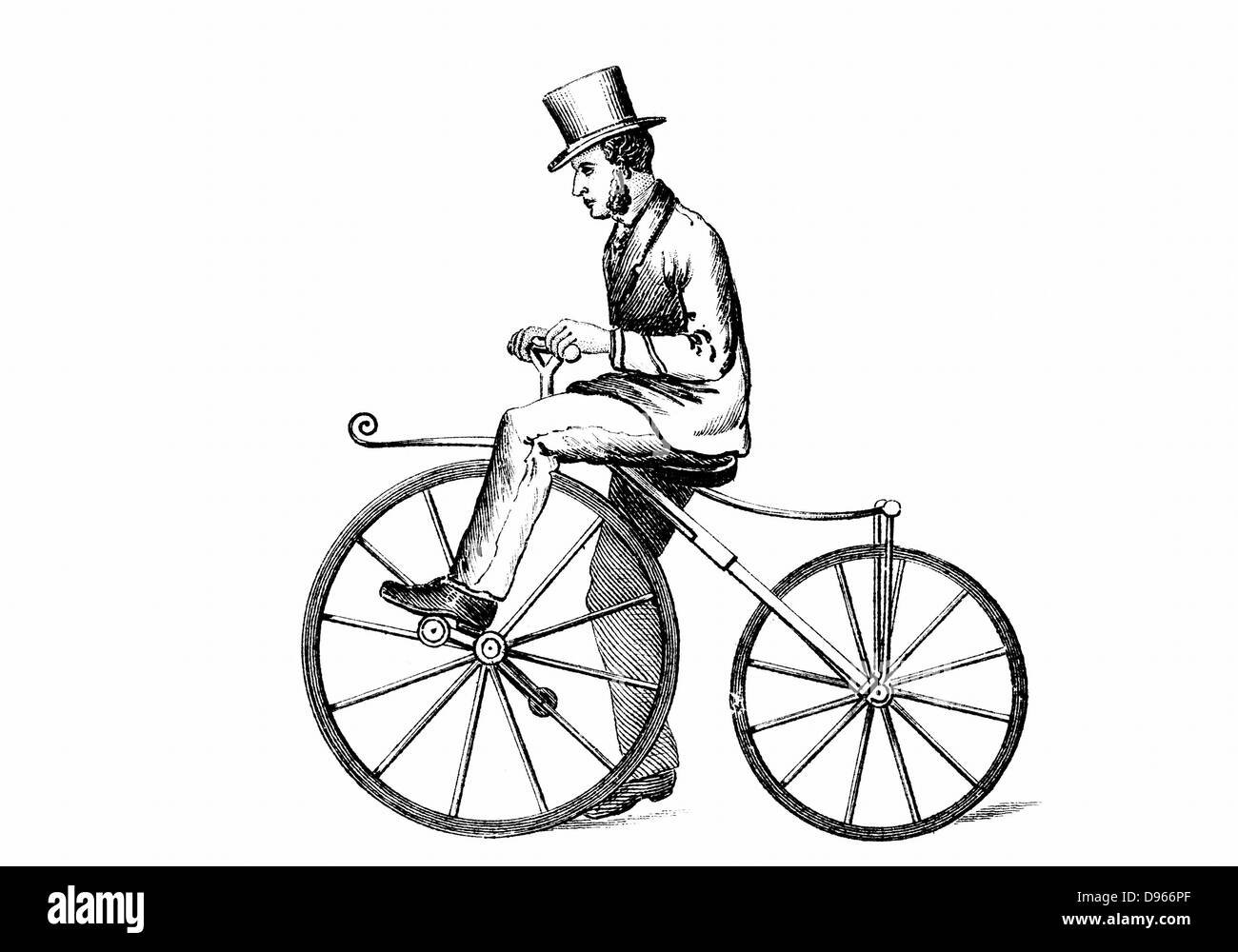 The Boneshaker, the type of pedal-driven bicycle popular c1870. Wood engraving c1880. Stock Photo