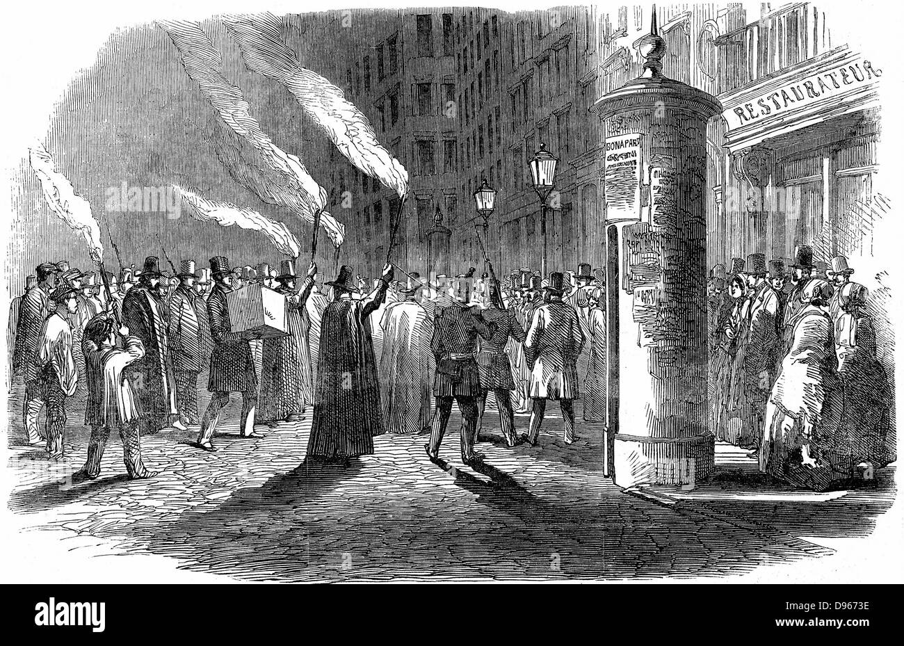 Revolution in France: Election of a President of the Republic, December, 1848. Taking the ballot boxes to the Hotel de Ville, Paris. Wood engraving 1848. Stock Photo