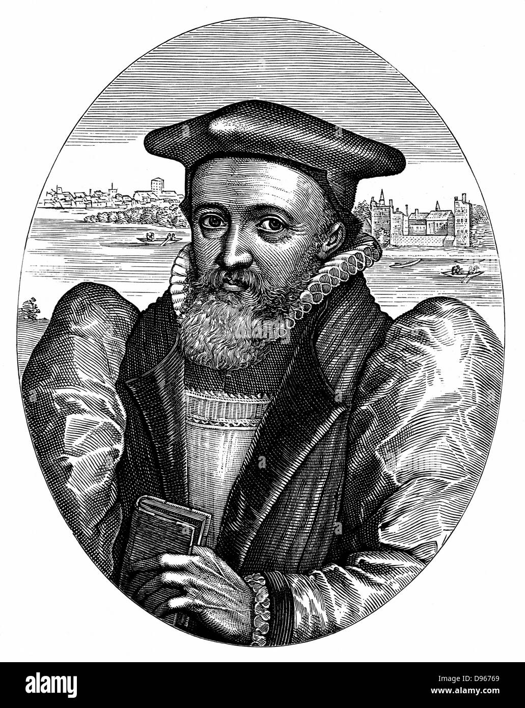 George Abbott (1562-1633). English cleric; Archbishop of Canterbury 1611, holding prayerbook(?) supporter of Puritans. From 17th century engraving by Simon Pass Stock Photo