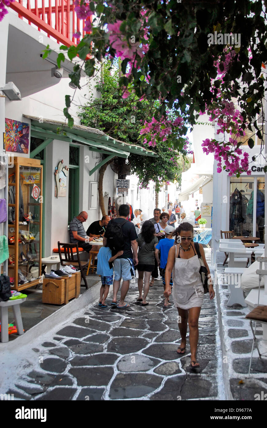 Shopping street on the Island of Mykonos in the Aegean Sea, Greece Stock Photo Alamy