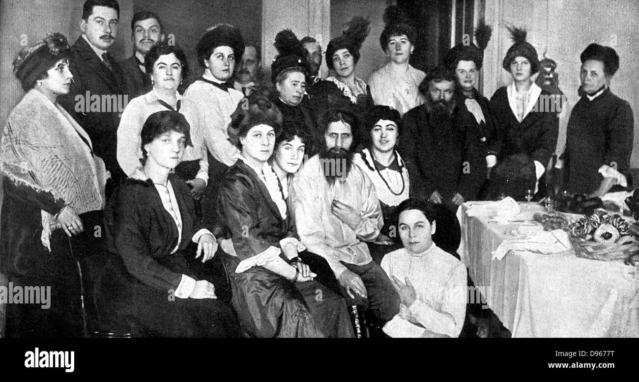 Rasputin (?1871-1916) Russian peasant, holy-man and mystic, surrounded by some of the women drawn by his magnetic personality Stock Photo