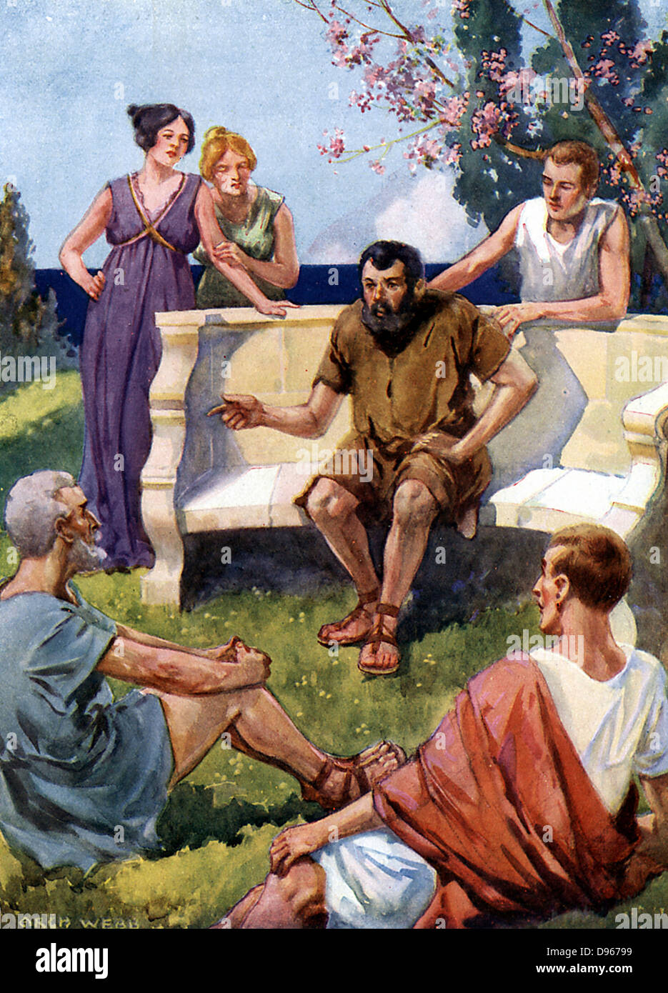 Aesop - probably legendary Greek fabulist. According to Herodotus, he lived in the 6th century BC. Aesop holding his audience enthralled. Artist's reconstruction c1900. Stock Photo