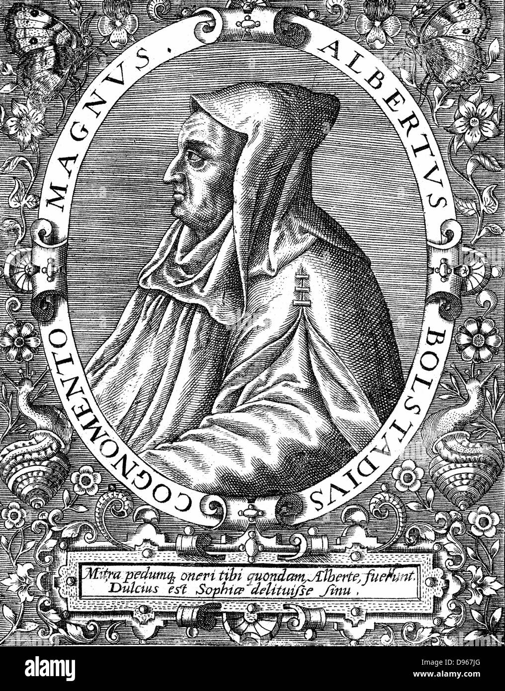 Albertus Magnus (c1200-1280) Italian Dominican friar called 'Doctor Universalis'. Bishop of Ratisbon, 1260. Melded theology and Aristotelianism. From engraving by Th. De Bry (1528-98) Stock Photo