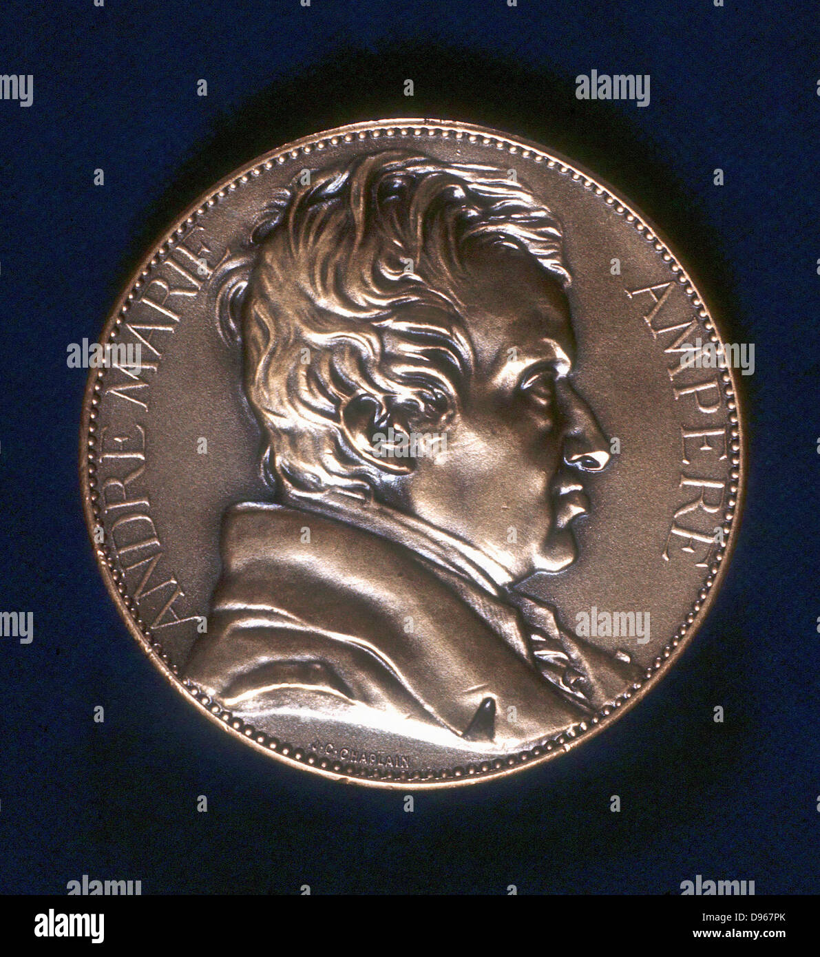 Andre-Marie Ampere (1775-1836) French mathematician and physicist. Electrodynamics. Portrait from obverse of commemorative medal. Stock Photo
