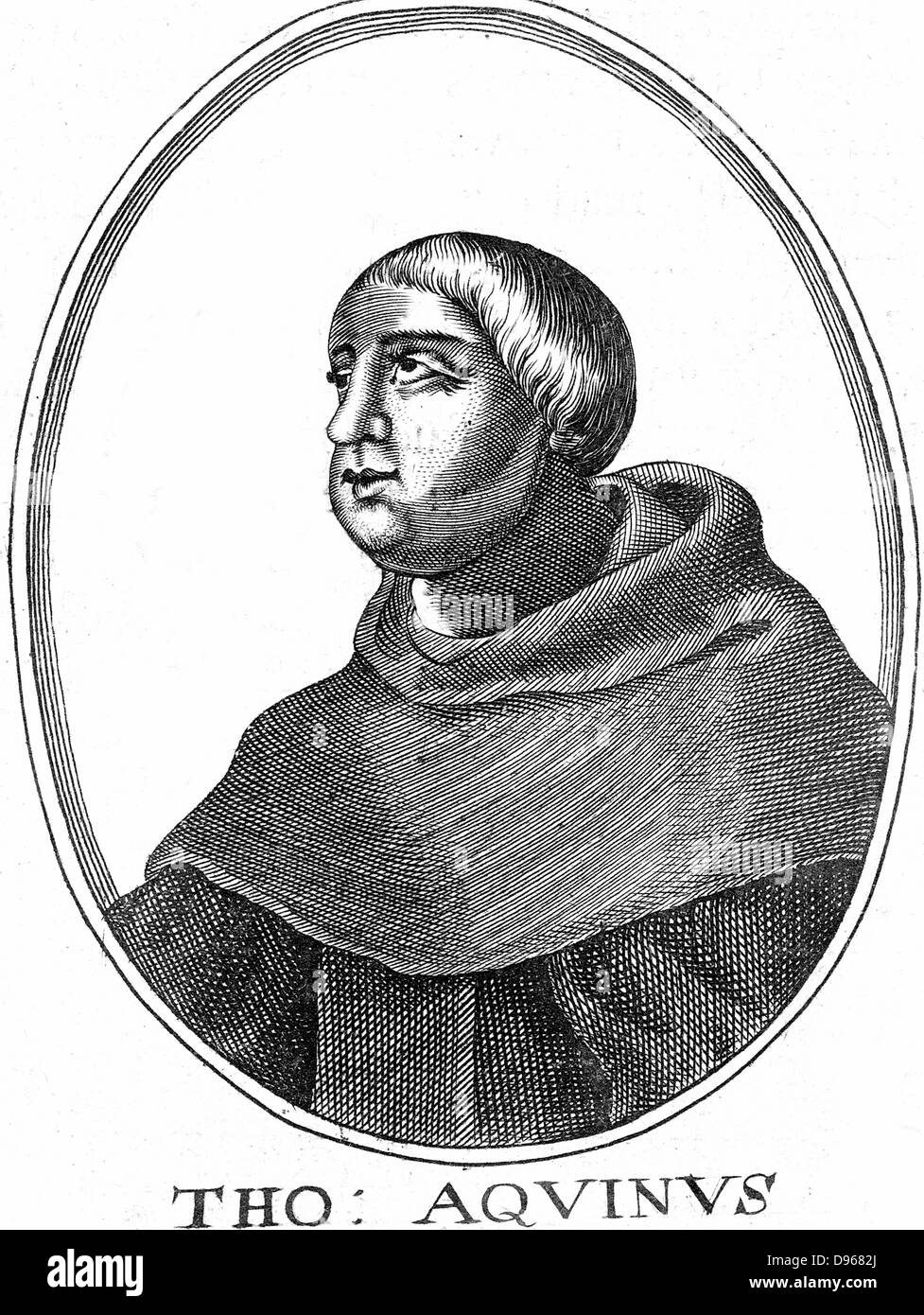 St Thomas Aquinas (c1225-1274) Italian philosopher and theologian; joined Dominican order (Black-friars); studied under Albertus Magnus at Cologne; wrote commentaries on Aristotle. Copperplate engraving Stock Photo
