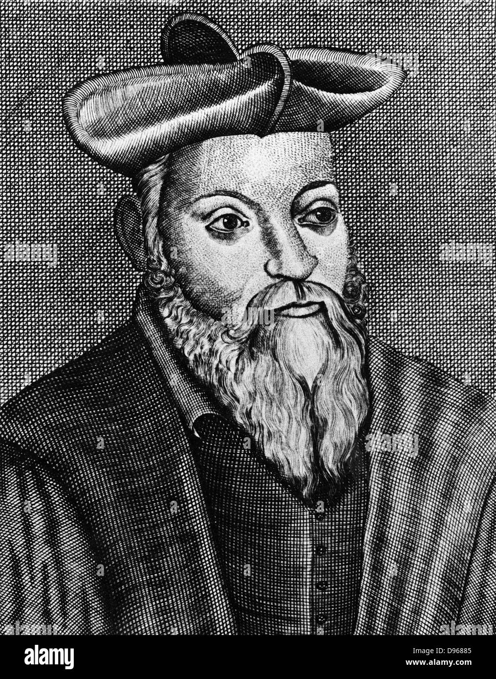 Michel Nostradamus (1503-1556) French physician and astrologer. 17th century copperplate engraving Stock Photo