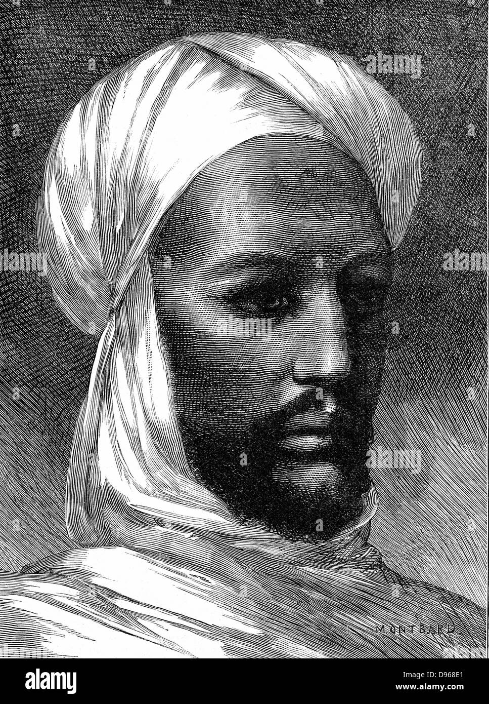 The Mahdi (Mohammed Ahmed 1848-85) Charismatic Muslim leader, slave trader, rebel against Egyptian rule in Eastern Sudan. Defeated British under Gordon at Khartoum in 1885. Wood engraving. Stock Photo