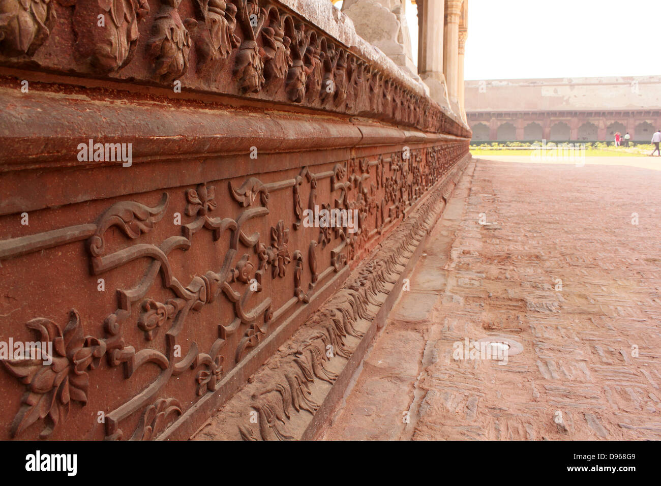 Decorative red brick carvings Agra fort Uttar Pradesh, India Stock