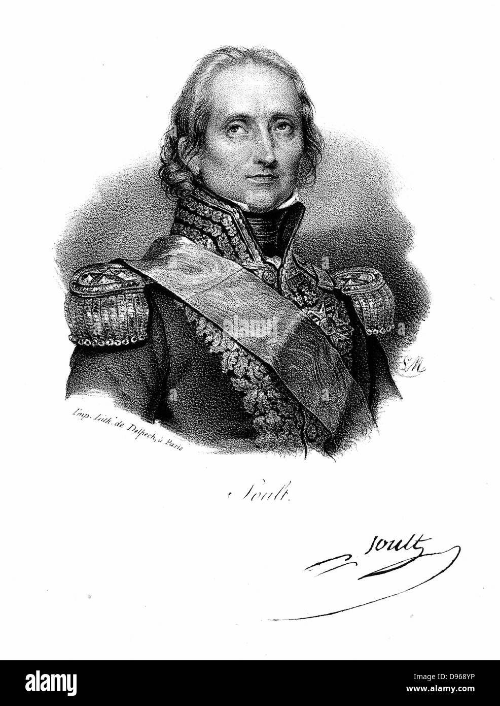 Nicolas Jean de Dieu Soult (1769-1851) French soldier; created Marshal of France by Napoleon 1804; French commander in Spain and Portugal. Lithograph c1830. Stock Photo