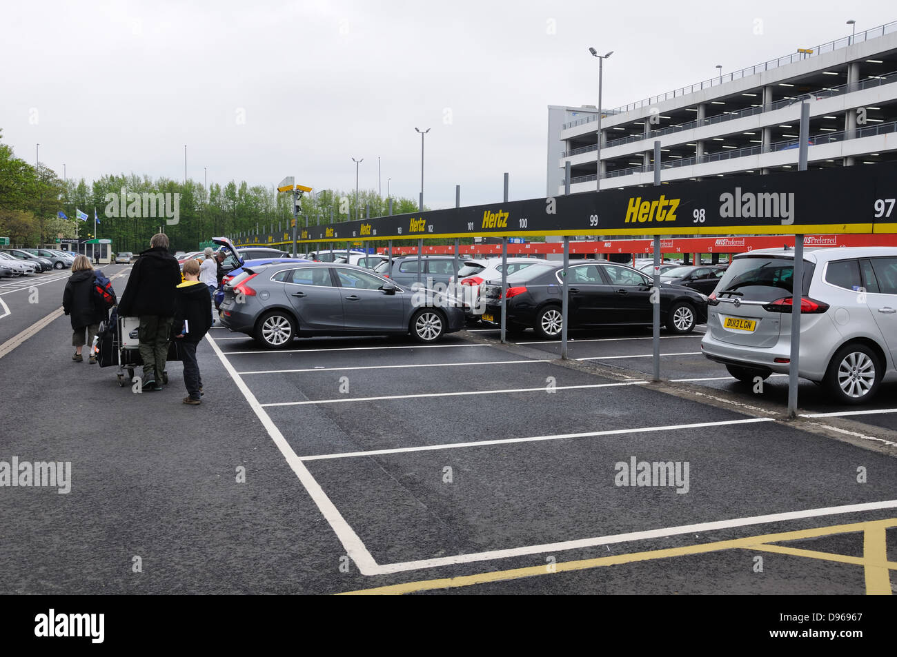 Car rental car park at Glasgow international Airport, Scotland, UK Stock Photo