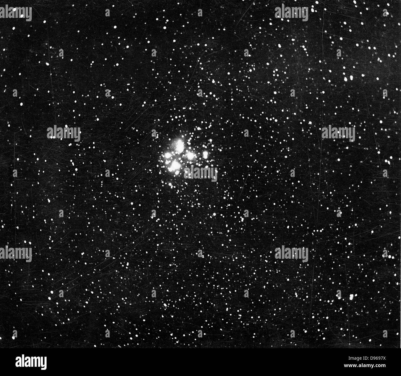 Constellation of Pleiades (Seven Sisters). 3 1/2 hour exposure using a 5 inch aperture portrait lens. Photograph c1890 Stock Photo