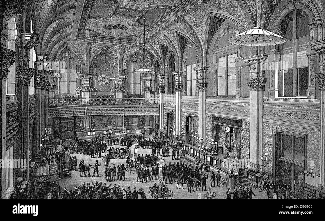 Floor of the New York Stock Exchange. Engraving, 1885 Stock Photo
