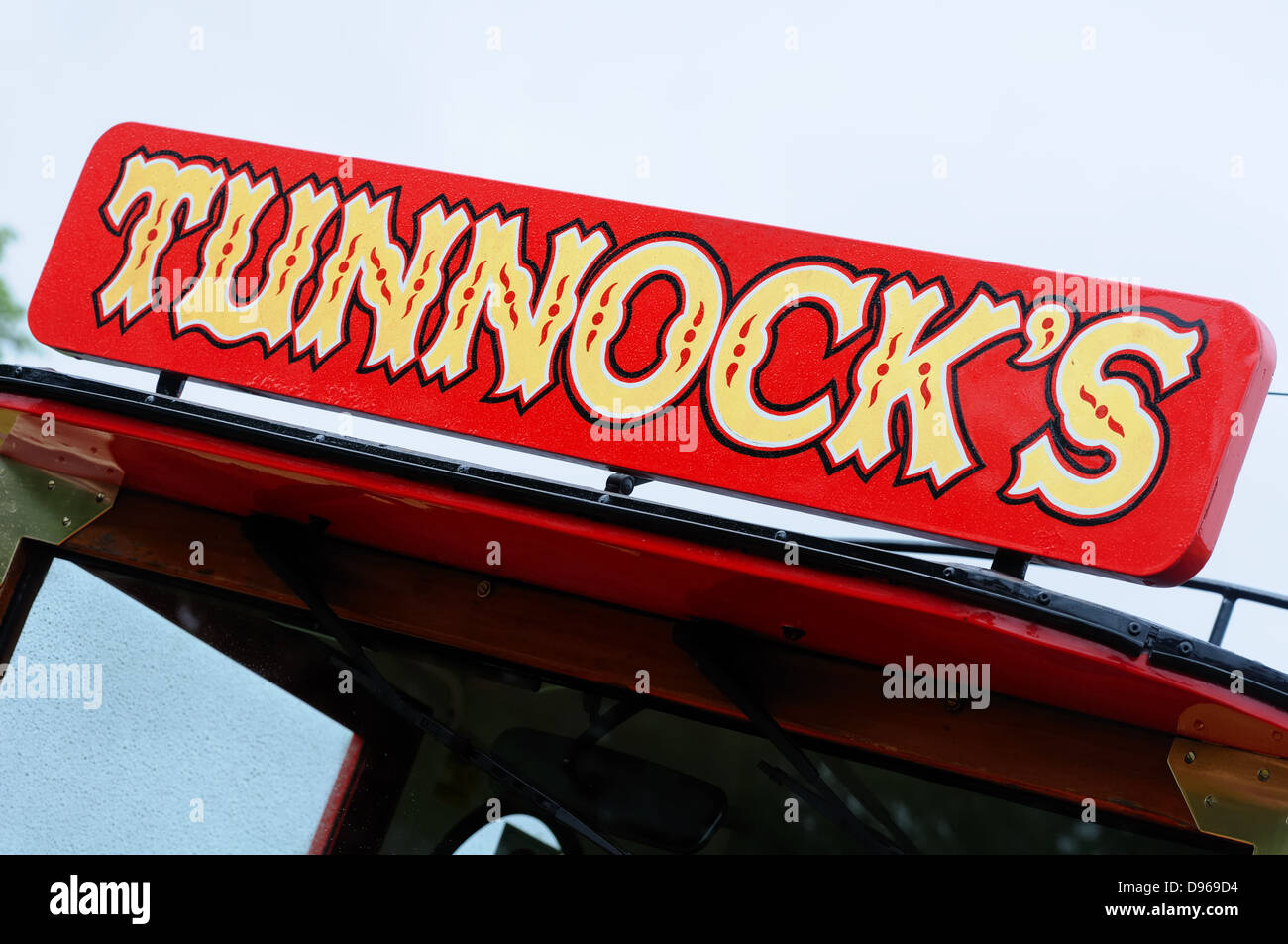 Truck with Tunnock's biscuit factory sign on roof Stock Photo