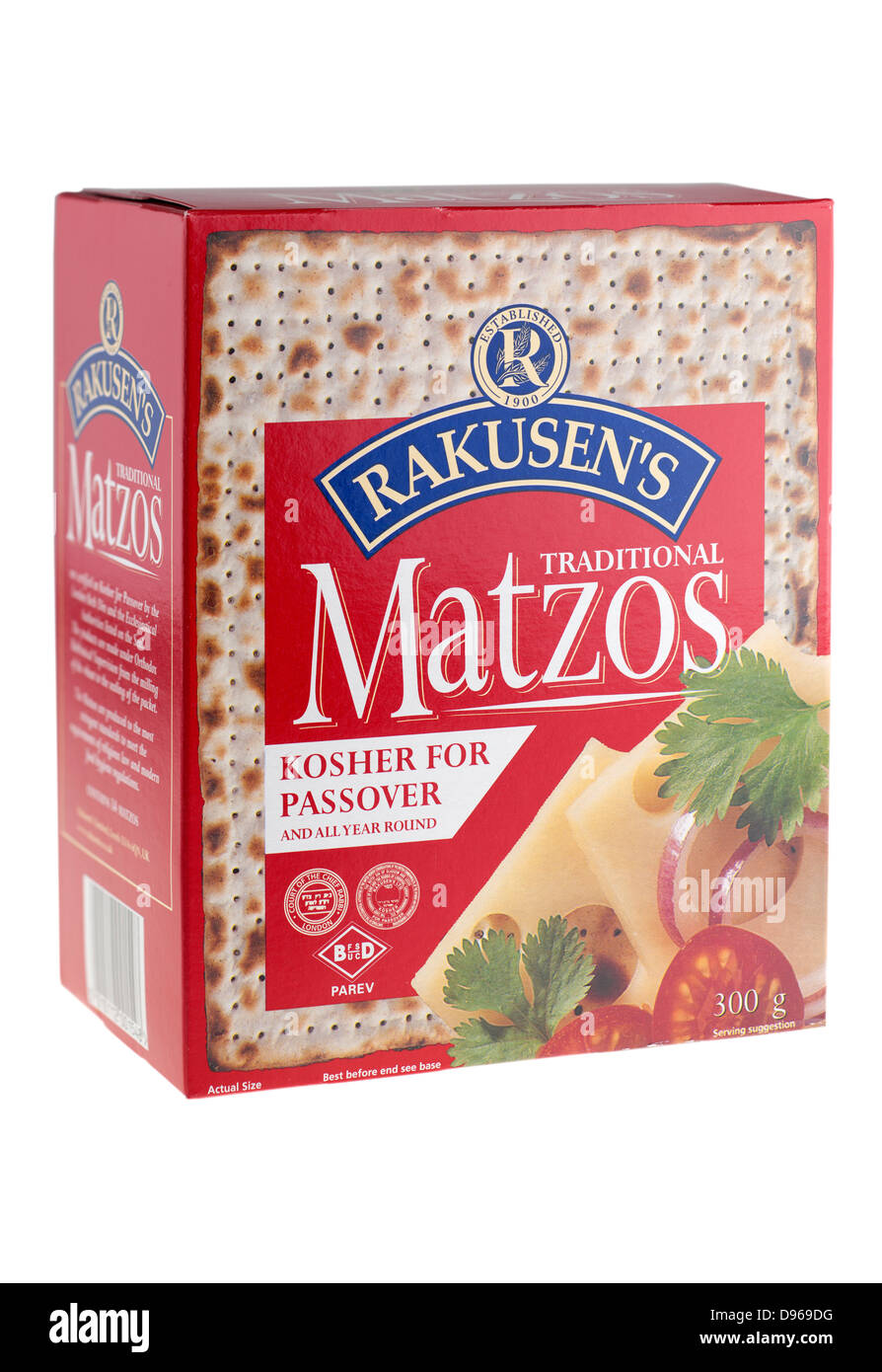 Box of Kosher for Passover Rakusens traditional Matzos Stock Photo