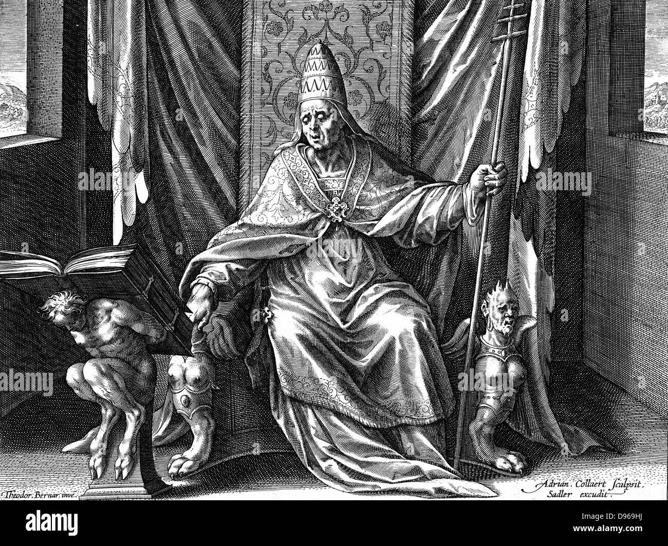 Gregory I, The Great (c540-604) Pope from 590. Copperplate engraving by Adrian Collaert (c1520-1567). Stock Photo