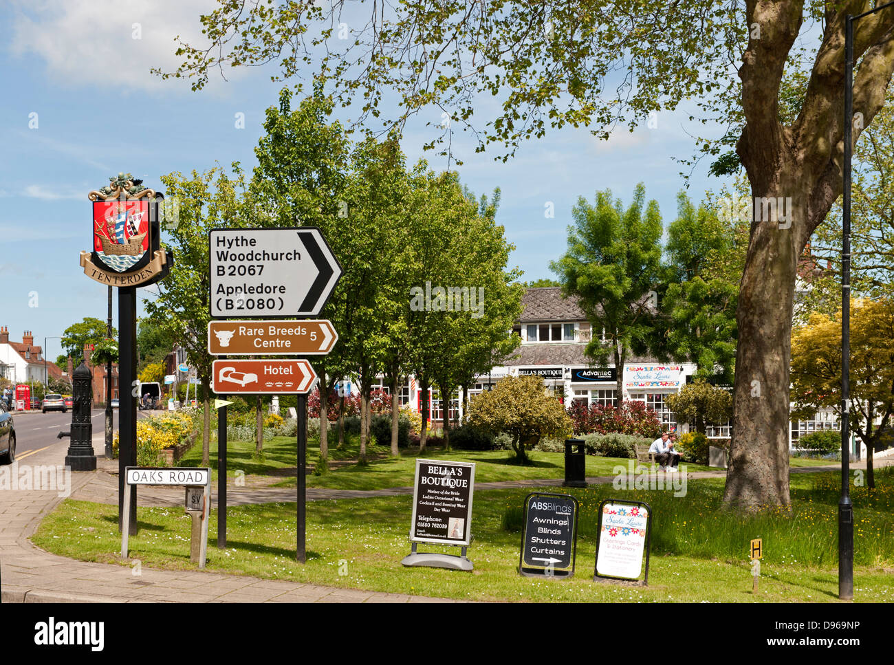 Street furniture and road signs at a road junction in Tenterden, Kent
