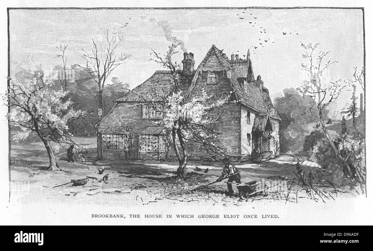 Brookbank, Shotter Mill, Surrey, where English novelist, George Eliot (Mary Ann Evans 1819-1880) lived.  From 'The Century Magazine, New York, 1882. Stock Photo