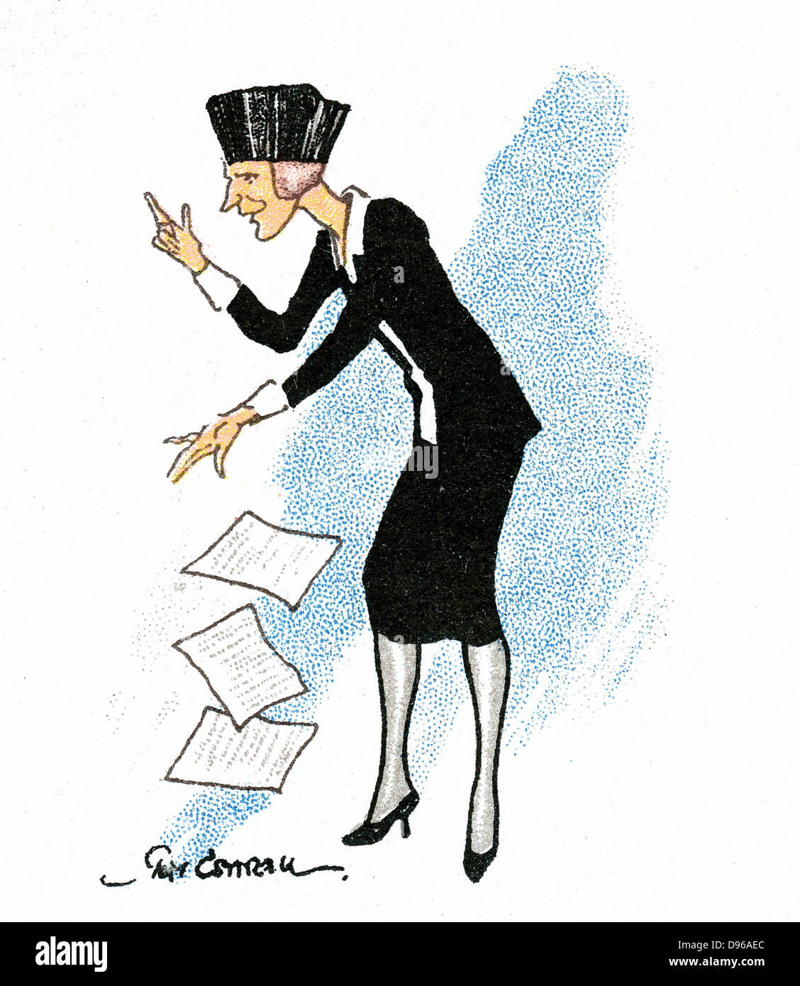 Nancy Witcher Langhorne Astor, Viscountess Astor (1879-1964) making a speech in Parliament. American-born British politician. Conservative Member of Parliament for Plymouth 1919. First woman to take her seat in House of Commons. Cartoon. Card published London, 1929. Stock Photo