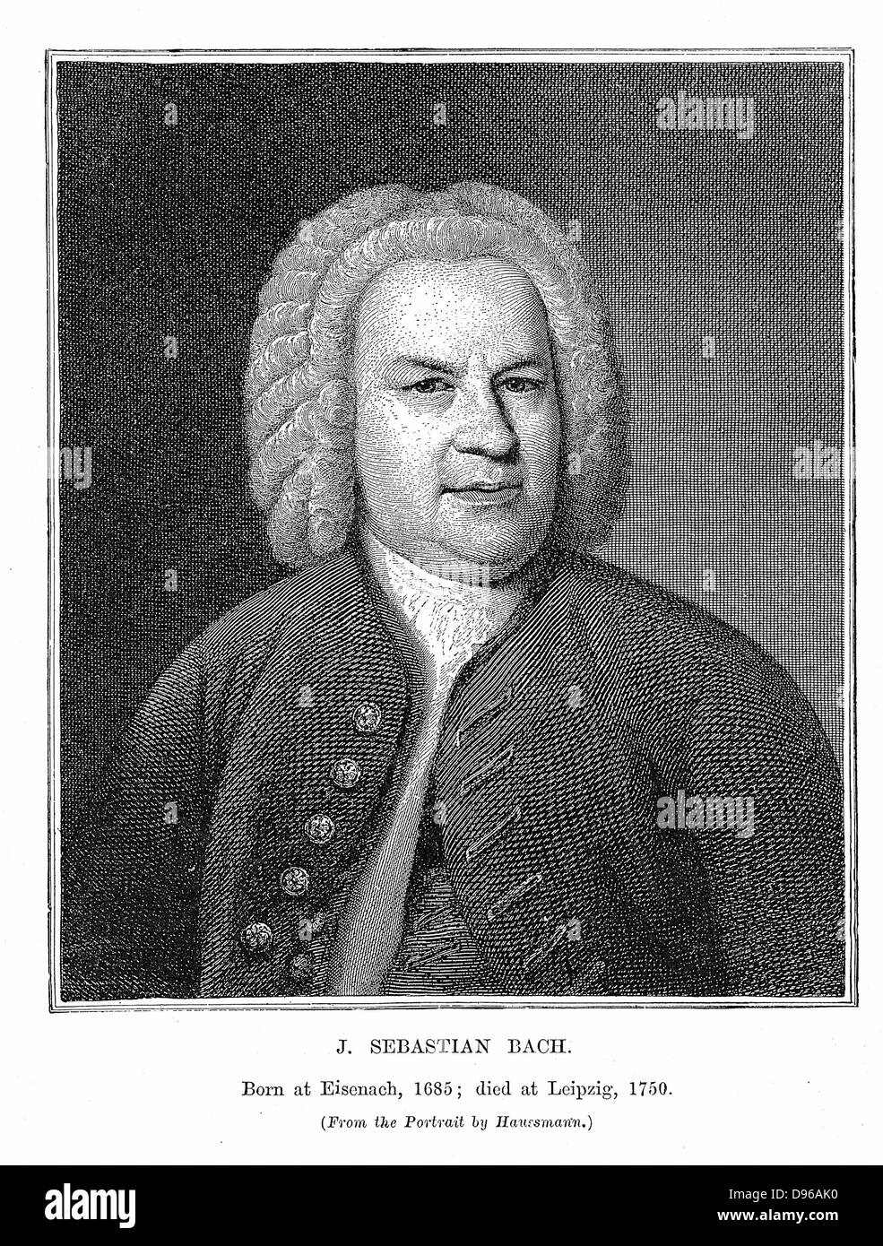 Johann Sebastian Bach  (1685-1750) German composer and organist. Engraving after the portrait of 1746 by Elias Gottlieb Haussmann Stock Photo