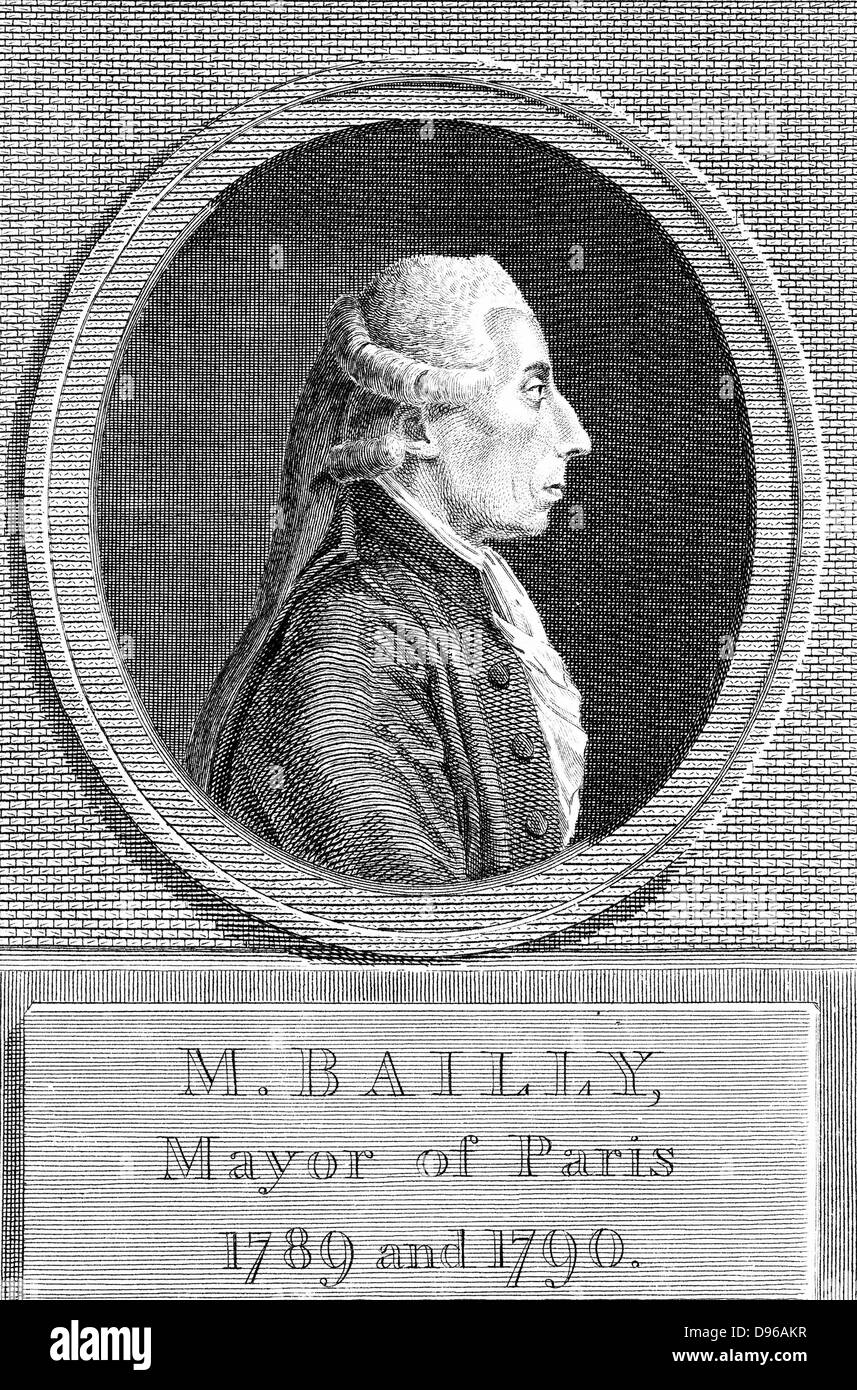 Jean Sylvain Bailly (1736-1793) French astronomer and politician. President of National Assembly Mayor of Paris 1789-90. Guillotined in French Revolution. Copperplate engraving. Stock Photo