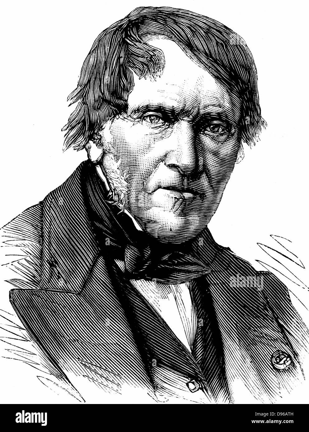 Antoine Cesar Becquerel (1788-1878) French physicist; electrolysis for separating metals from ores; father of AE Becquerel. Grandfather of A.H. Becquerel. Wood engraving 1878 Stock Photo