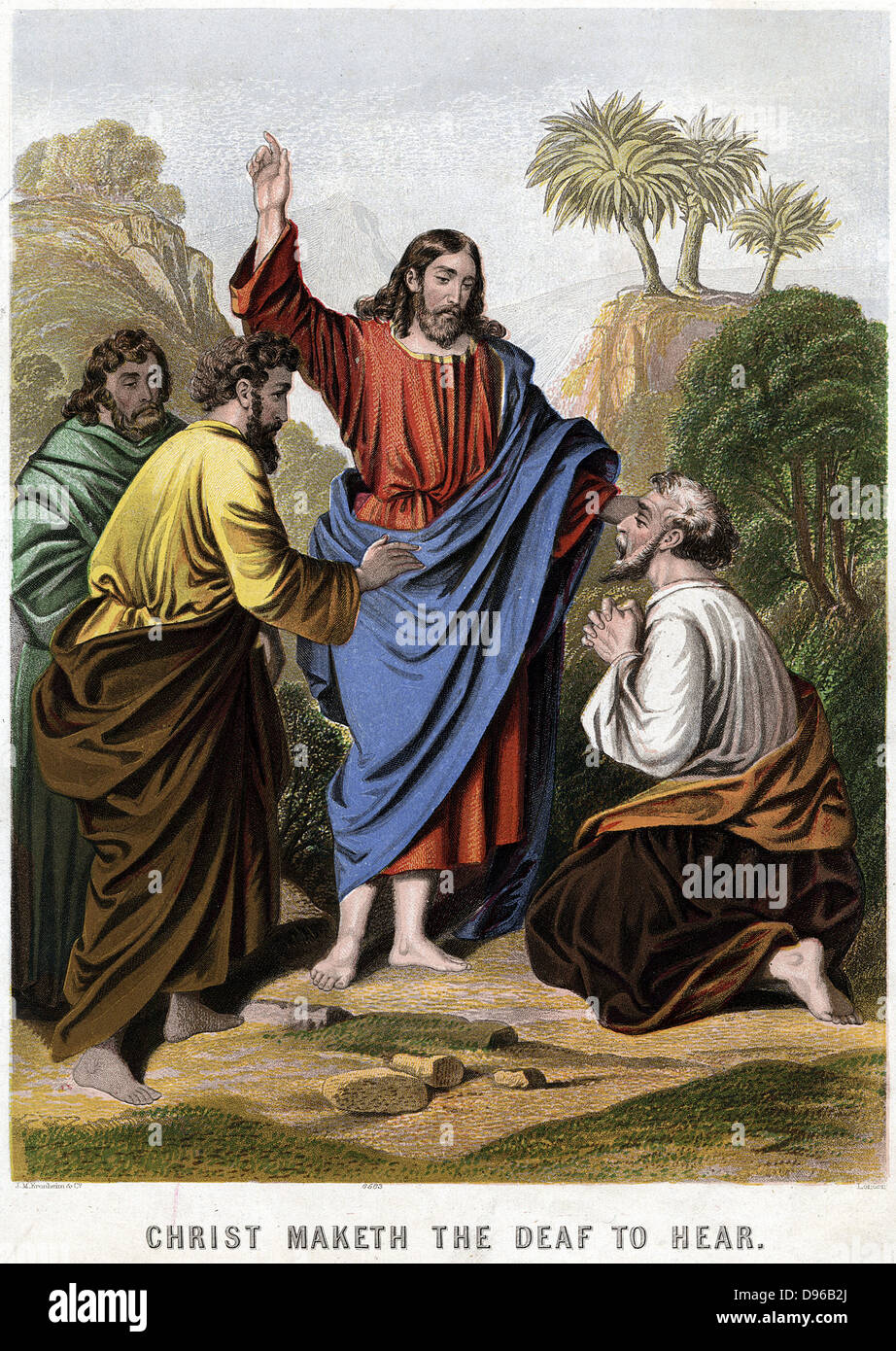 Christ making the deaf to hear. Kronheim chromolithograph from