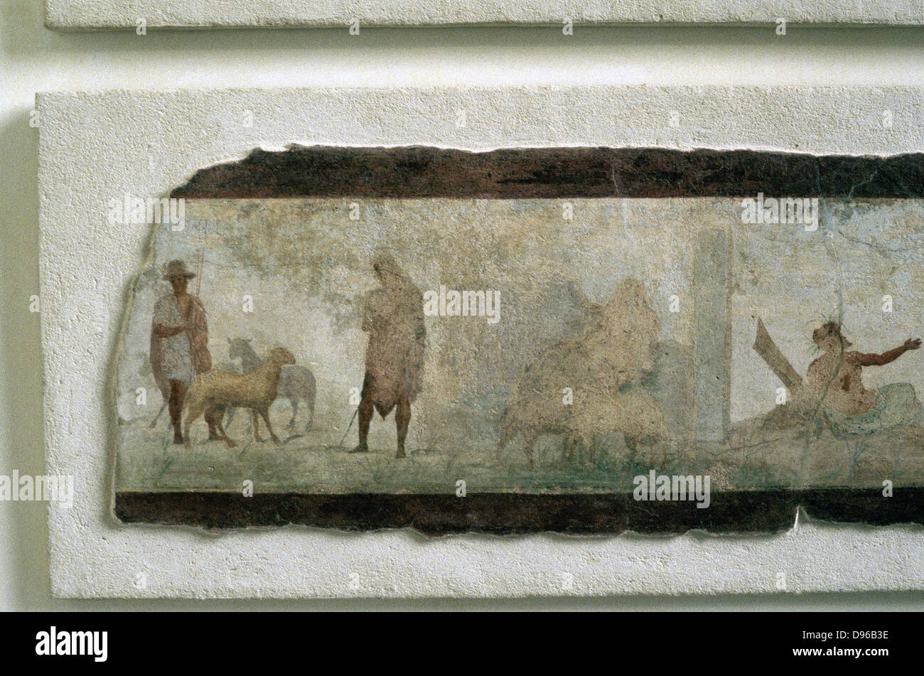 Roman farmers with sheep.  Fragment of wall painting Stock Photo