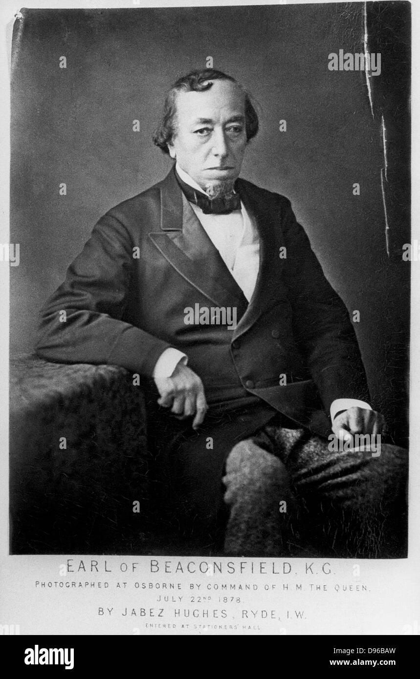 Benjamin Disraeli, 1st Earl of Beaconsfield (1804-81) British Conservative statesman. Photograph by Jabez Hughes, 22 July, 1878 by command of Queen Victoria. Stock Photo